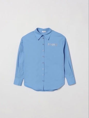 Pinko camicia celeste bambina logo con strass