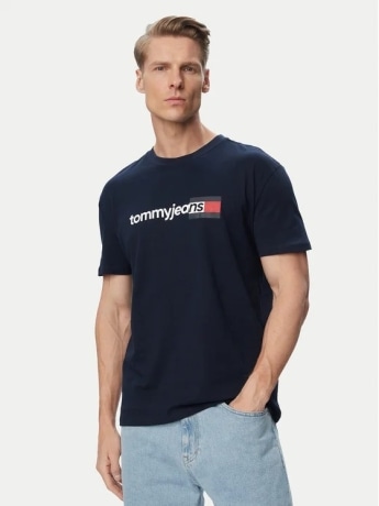Tommy Jeans tshirt blu navy uomo maxi logo