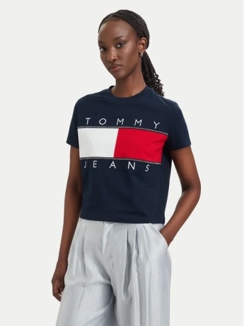 Tommy Jeans tshirt blu navy donna maxi logo