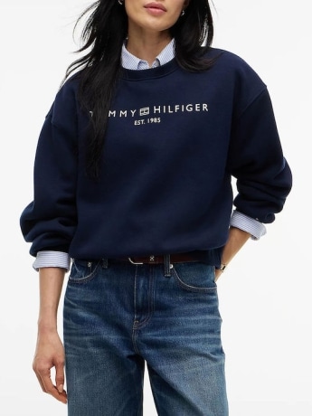 Tommy Hilfiger felpa blu navy donna logo sul davanti