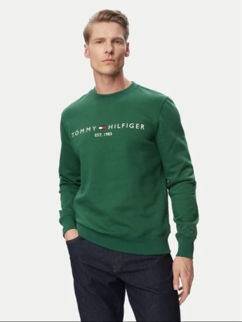 Tommy Hilfiger felpa verde bosco uomo logo sul davanti
