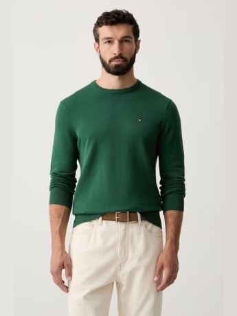 Tommy Hilfiger maglia verde bosco uomo mini logo