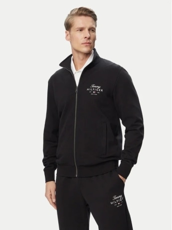 Tommy Hilfiger felpa nera uomo con zip logo sul lato