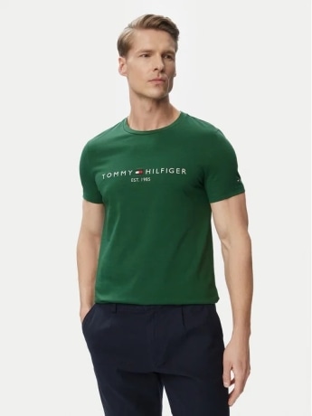 Tommy Hilfiger tshirt verde bosco uomo logo lettering