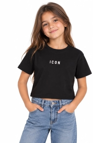 Icon tshirt nera bambina con logo