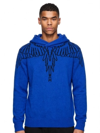 Marcelo Burlon maglia blu uomo con cappuccio maxi logo
