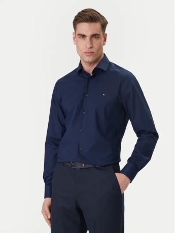 Tommy Hilfiger camicia blu navy uomo mini logo
