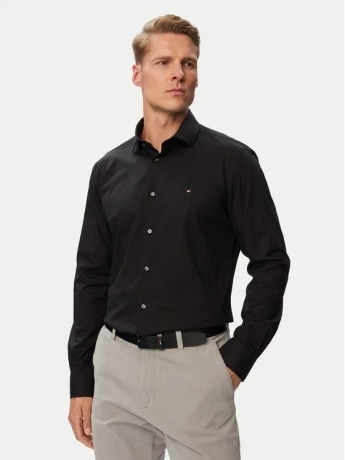 Tommy Hilfiger camicia nera uomo mini logo
