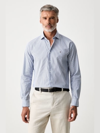 Tommy Hilfiger camicia blu uomo a righe mini logo