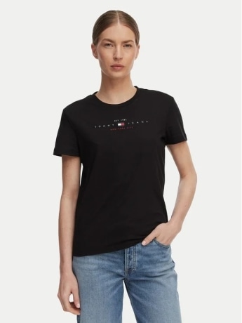 Tommy Jeans tshirt nera donna lo lettering