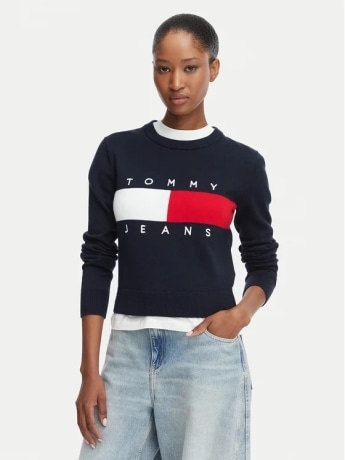 Tommy Jeans maglia blu navy donna maxi logo