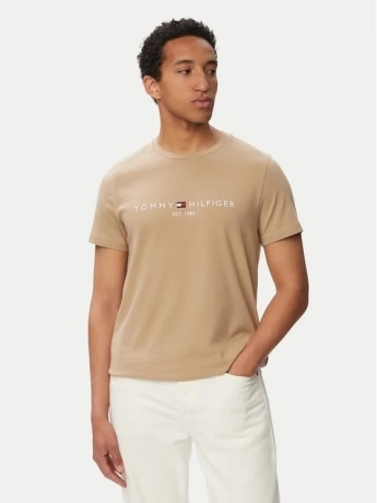 Tommy Hilfiger tshirt beige uomo logo lettering