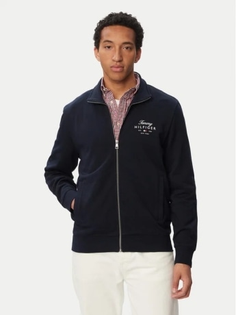 Tommy Hilfiger felpa blu navy uomo con zip logo sul petto