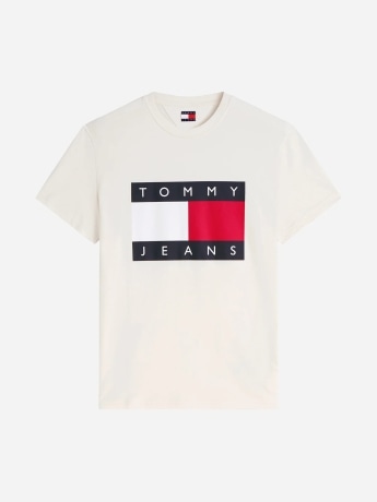 Tommy Jeans tshirt crema uomo maxi logo