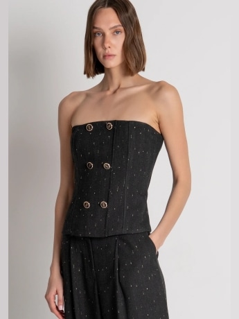 Fracomina top nero donna bottoni con logo