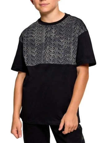 Emporio Armani tshirt nera bambino logo all over