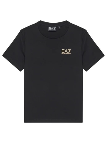 Emporio Armani tshirt nera bambino mini logo gold
