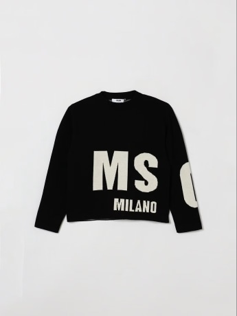 Msgm maglia nera bambina maxi logo