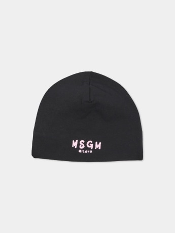 Msgm cappello nero rosa bambina con logo