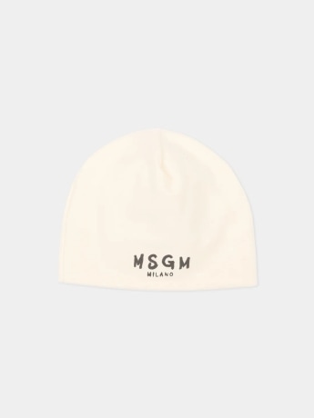 Msgm cappello avorio neonato con logo