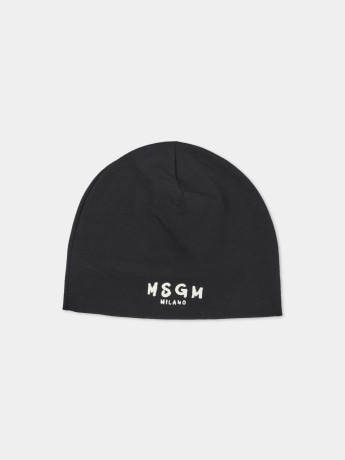 Msgm cappello nero bambino con logo