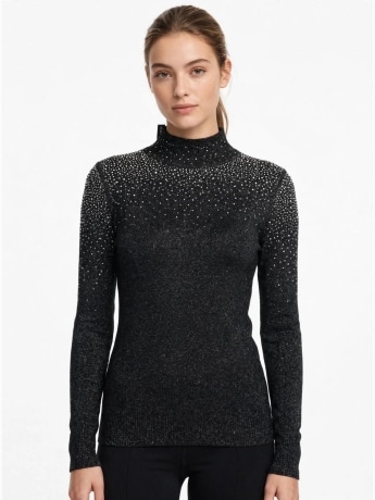 Fracomina maglia nera donna con strass mini logo