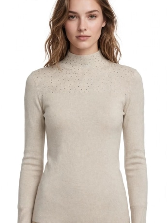 Fracomina maglia panna donna con strass mini logo