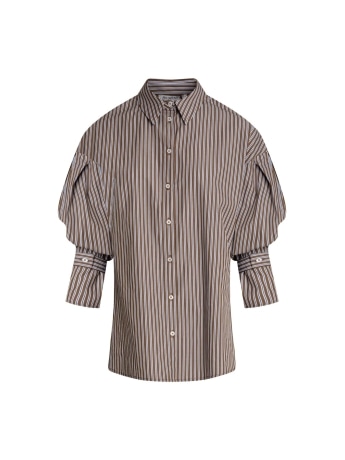 Fracomina camicia marrone donna a righe con logo
