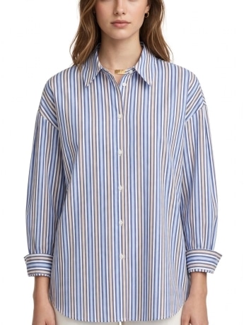 Fracomina camicia azzurra donna a righe mini logo