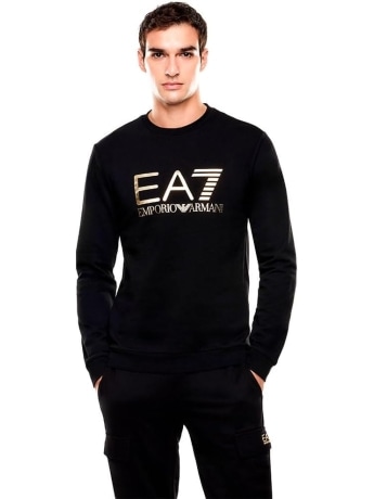 Ea7 felpa nera uomo maxi logo gold