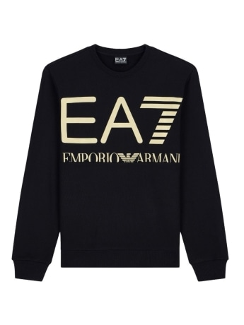 Ea7 felpa nera uomo maxi logo oro