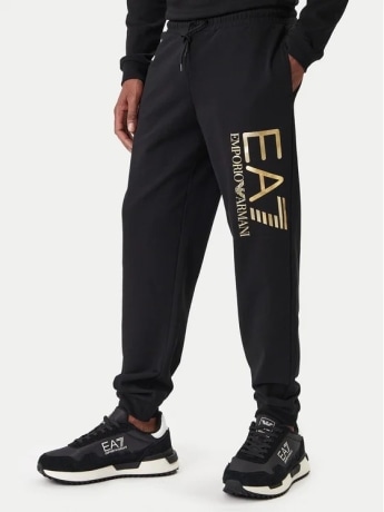 Ea7 pantalone nero oro uomo maxi logo