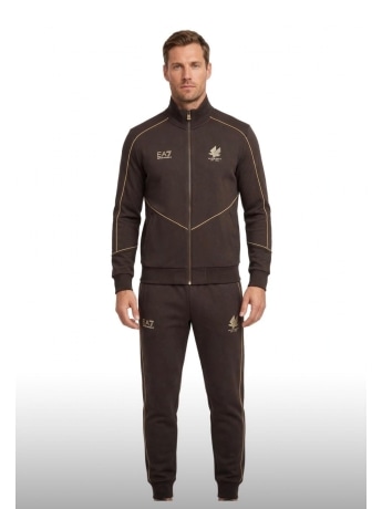 Ea7 tuta marrone uomo logo in oro