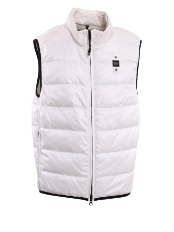 Blauer giubbotto smanicato bianco uomo logo sul petto