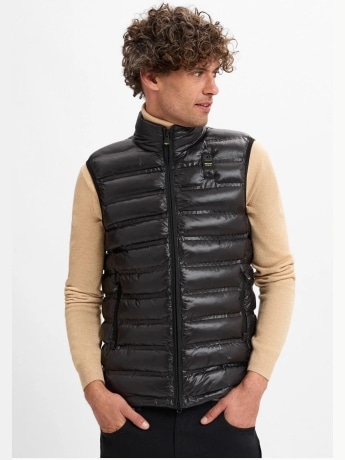 Blauer giubbotto nero uomo smanicato logo sul petto