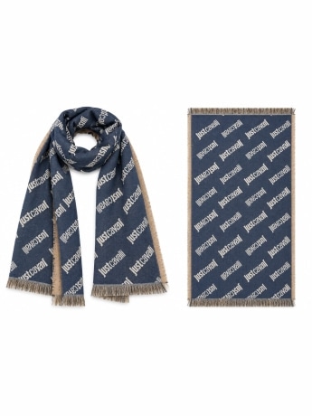 Just Cavalli sciarpa blu donna logo all over