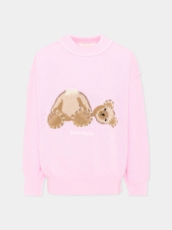 Palm Angels maglia rosa bambina logo teddy