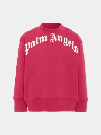 Palm Angels felpa fucsia bambina maxi logo