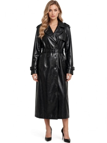 Hinnominate cappotto nero donna in pelle mini logo