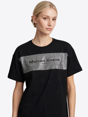 Gaelle tshirt nera donna maxi logo
